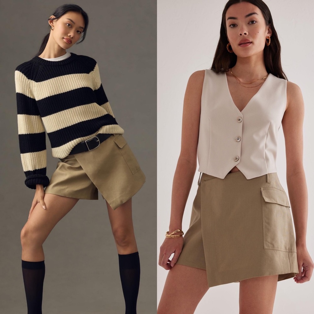 By Anthropologie Clean Utility Linen Skort in Moss size 00